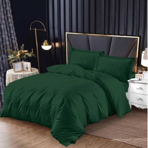 Lenjerie HoReCa, pat single, Damasc Finetat Deluxe cu Elastic, 4 piese, Verde smarald