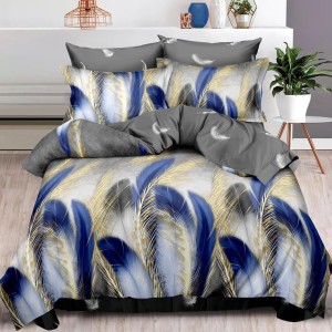 Lenjerie pat dublu,  FINET, 6 piese, Albastru, pene