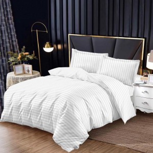 Lenjerie HoReCa, pat single, Damasc Finetat Deluxe cu Elastic, 4 piese, Alb