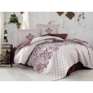 Set cuvertura de pat dublu, 3 piese, Bumbac 100%, 240x260cm, Clasy, MANDORA V2 Dusty rose