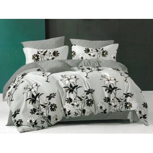 Lenjerie pat dublu, Ralex Pucioasa,  Finet, 6 piese, cu elastic, Ralex Pucioasa, Gri, flori