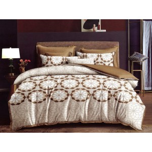 Lenjerie pat dublu, Ralex Pucioasa,  Finet, 6 piese, cu elastic, Maro, abstract