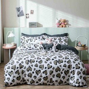 Lenjerie pat dublu cu doua feţe, bumbac satinat, 4 piese,  Gri, Animal Print