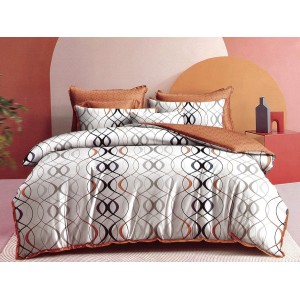 Lenjerie pat dublu, Ralex Pucioasa,  Finet, 6 piese, cu elastic, Gri-Maro, abstract