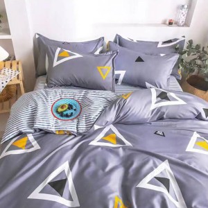 Lenjerie pat dublu cu doua feţe, bumbac satinat, 4 piese,  Gri, triunghiuri