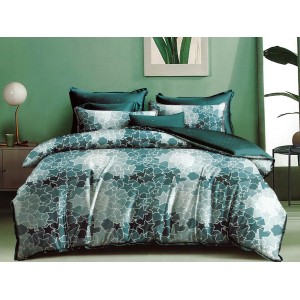 Lenjerie pat dublu, Ralex Pucioasa,  Finet, 6 piese, cu elastic, Turquoise, stelute