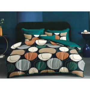 Lenjerie pat dublu, Ralex Pucioasa,  Finet, 6 piese, cu elastic, Verde, cercuri