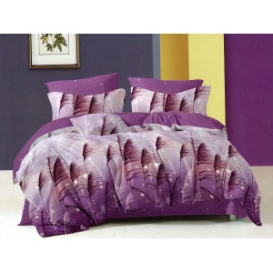 Lenjerie pat dublu, Ralex Pucioasa,  Finet, 6 piese, cu elastic, Mov, pene