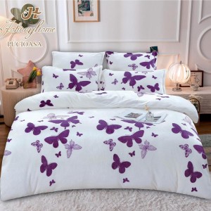 Lenjerie pat dublu, Super Pufoasa COCOLINO, 6 piese, Mov, fluturasi