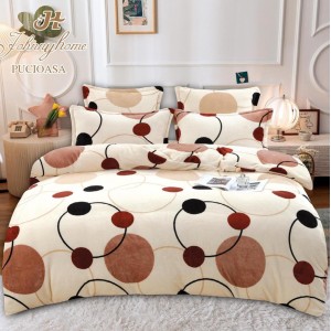 Lenjerie pat dublu, Super Pufoasa COCOLINO, 6 piese, Bej, cercuri