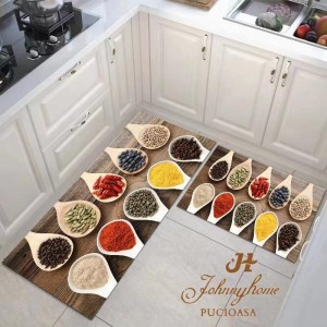 Set 2 covoare pentru Bucatarie, Maro, condimente