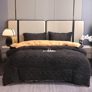  Pilota CoCoLiNo Sherpa tip Tricotaj cu blanita bej, matlasata, 200x230cm + 2 fete de perna 50x70cm, negru