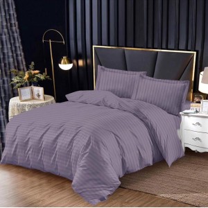 Lenjerie HoReCa, pat single, Damasc Finetat Deluxe cu Elastic, 4 piese, Gri cenusiu