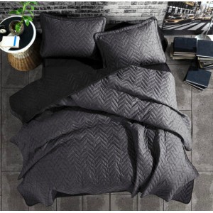 Set cuvertura de pat dublu, 3 piese, Bumbac 100%, 240x260cm, Clasy, MONZA V1 Antracit