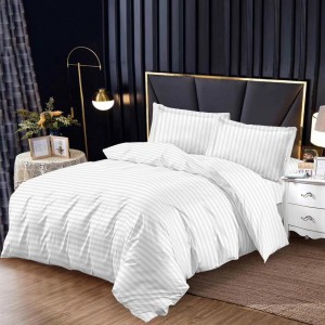 Lenjerie HoReCa, pat dublu, Damasc Finetat Deluxe cu Elastic, 4 piese, Alb