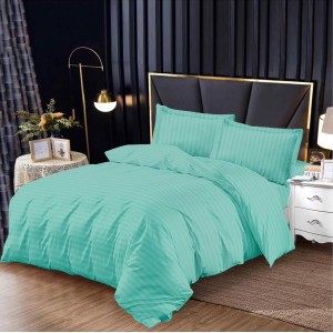 Lenjerie HoReCa, pat dublu, Damasc Finetat Deluxe cu Elastic, 4 piese, Verde aqua