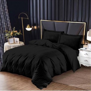 Lenjerie HoReCa, pat dublu, Damasc Finetat Deluxe cu Elastic, 4 piese, Negru