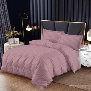 Lenjerie HoReCa, pat dublu, Damasc Finetat Deluxe cu Elastic, 4 piese, Pudra