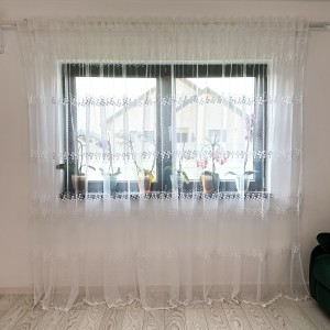 Perdea cu flori brodate - 300cm x 260cm , Rejansa pentru sina, Alb
