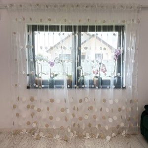 Perdea cu buline brodate - 300cm x 260cm , Rejansa pentru SINA, Alb-Auriu