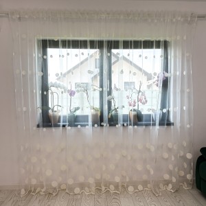 Perdea cu buline brodate - 4m latime x 2.7m inaltime, cu rejansa pentru SINA, Ivoire