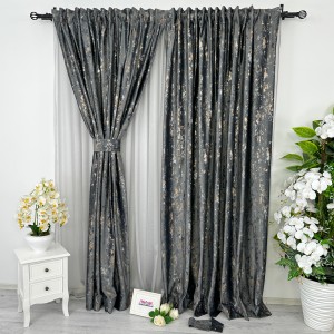 Set 2 bucati de Draperie Catifea cu insertii aurii, Gri antracit, 200cm latime, 2.25m inaltime, cu rejansa pt sina