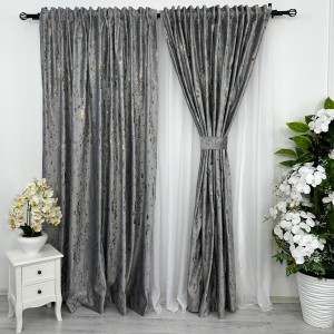 Set 2 bucati de Draperie Catifea cu insertii aurii, Gri, 200cm latime x 200cm inaltime, cu rejansa pt sina