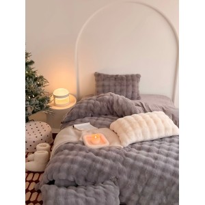 Cearsaf cocolino pat dublu + 2 fete perna ExtraPufoase, din Blanita artificiala de Iepure, Gri