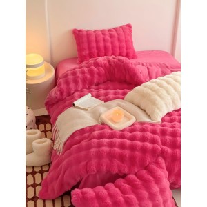 Cearsaf cocolino pat dublu + 2 fete perna ExtraPufoase, din Blanita artificiala de Iepure, Fuchsia