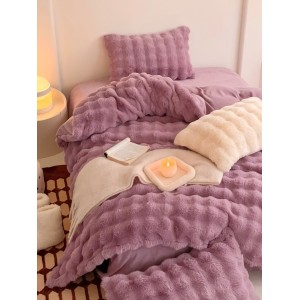 Cearsaf cocolino pat dublu + 2 fete perna ExtraPufoase, din Blanita artificiala de Iepure, Mov