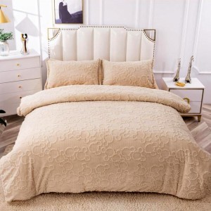 Lenjerie pentru pat dublu pufoasa CoCoLiNo, tip tricotaj, 4 piese, Bej