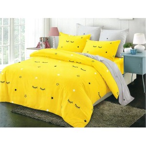 Lenjerie pat dublu,  FINET, 6 piese, Galben-Negru, gene, stelute