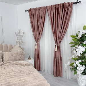 Set 2 draperii , Catifea cu insertii metalizate - 140cm x 250cm , rejansa pt. sina ,Roz - V17