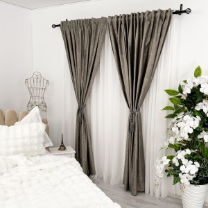 Set 2 Draperii Catifea cu insertii metalizate - 200cm x 232cm, Rejansa pt. bara ,  Gri cenusiu - V31