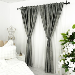 Set 2 Draperii  Catifea cu insertii metalizate, Gri inchis, 200cm latime x 232cm inaltime, cu rejansa pt bara