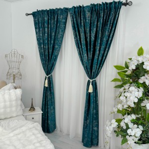 Set 2 bucati de Draperie Catifea cu insertii metalizate, Turquoise, 2 m latime x 2.25m inaltime, cu rejansa pt sina