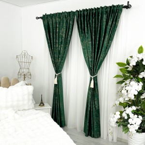 Draperie Catifea cu insertii metalizate, Verde Smarald, 1.4m latime x 2.4m inaltime, cu rejansa pentru bara