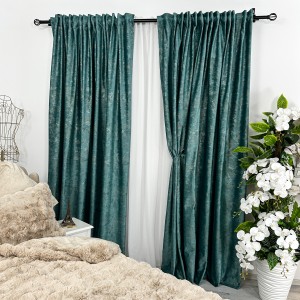 Set 2 Draperii Catifea cu insertii metalizate 200cm x 232cm,Rejansa pt. bara , Bleu Aqua - V9