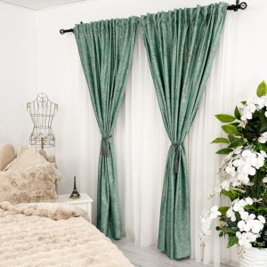 Set 2 bucati Draperie Catifea cu insertii metalizate, Menta - V21 - 200cm latime x 2.48m inaltime, rejansa pt. bara