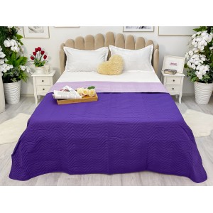 Cuvertura matlasata cu doua fete pentru pat dublu , 210x210, Mov-Lila