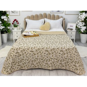 Cuvertura matlasata cu doua fete pentru pat dublu , 210x210, Bej, floral