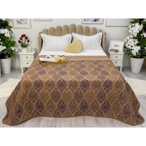 Cuvertura matlasata cu doua fete pentru pat dublu , 210x210, Maro, oriental