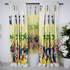Set 2 bucati Draperie Satinata pentru copii, Mickey si Minnie, 200cm latime x 232cm inaltime, cu rejansa pentru bara
