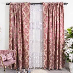 Set 2 Draperii din Jacquard Satinat -200cm x 232cm ,Tiv lat , Bej - Roz