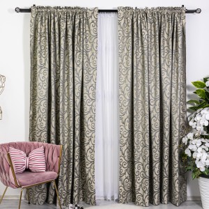 Set de 2 bucati de Draperie din Jacquard Satinat - 2m latime x 232cm inaltime x tiv lat, Bej - Gri