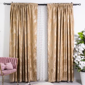 Set 2 draperii din Jacquard Satinat, 100x230cm, cu rejansa pentru sina, Bej Gold