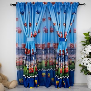 Set Perdea din Voal 3m latime x 2.45m inaltime si 2 bucati Draperie Satinata  1m latime x 2.45m inaltime, rejansa pt. sina, pentru copii, Cars