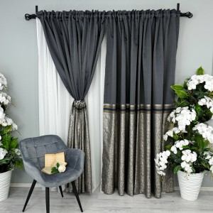 Set 2 Draperii Simplicity, tip panou 300cm latime x 232cm inaltime, rejansa pt. bara , Antracit cu Bej