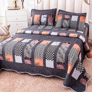 Cuvertura pat dublu, matlasata, din Catifea, 3 piese, 230x250cm, Gri, model colorat