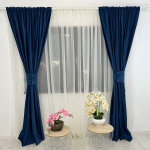Set 2 Draperii Blackout din catifea Albastru, 140x240cm, cu tiv lat